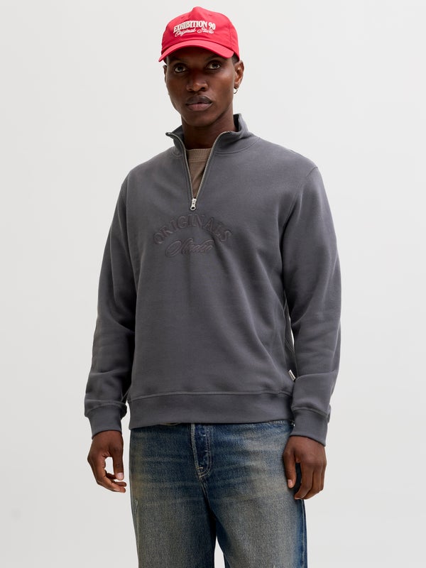 Premium By Jack & Jones Half Zip Sweatshirt Grey / Asphalt