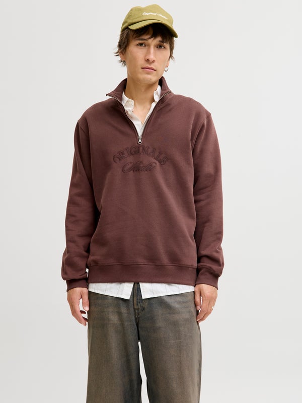 Premium By Jack & Jones Half Zip Sweatshirt Red / Deep Mahogany