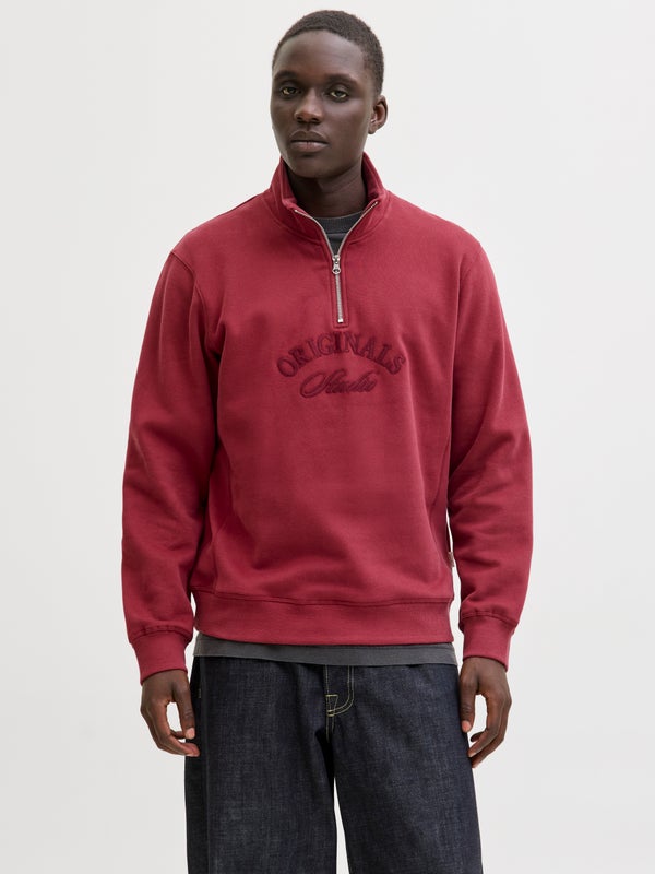 Premium By Jack & Jones Half Zip Sweatshirt Red / Tibetan Red