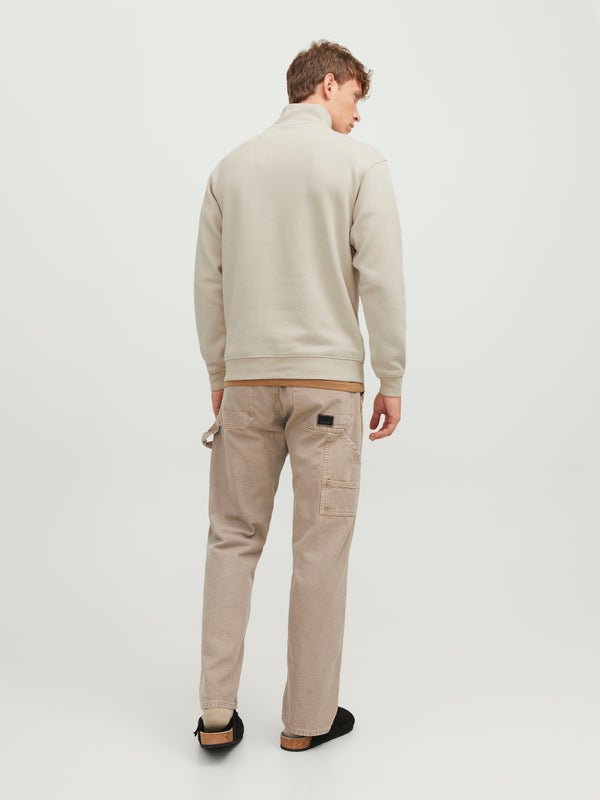 Premium By Jack & Jones Plain Half Zip Sweatshirt Beige / Moonbeam