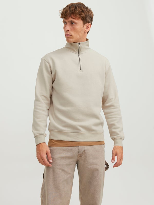 premium by jack & jones Plain Half zip Sweatshirt Beige / Moonbeam