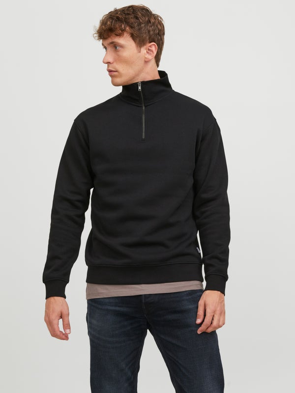 Premium By Jack & Jones Plain Half Zip Sweatshirt Black / Black