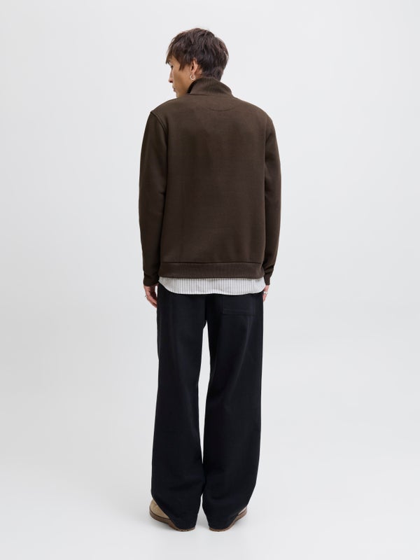 Premium By Jack & Jones Plain Half Zip Sweatshirt Brown / Delicioso