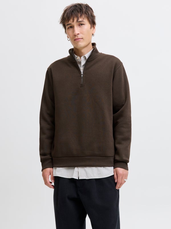 premium by jack & jones Plain Half zip Sweatshirt Brown / Delicioso