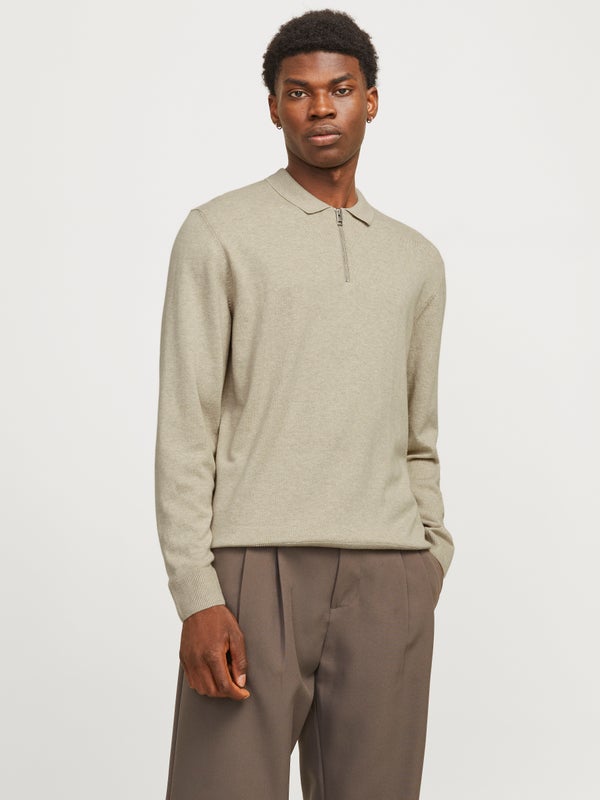 premium by jack & jones Plain Knitted polo Beige / Oatmeal