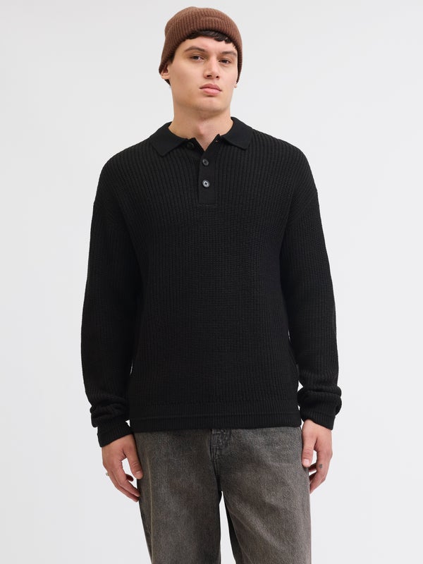 Premium By Jack & Jones Plain Knitted Polo Black / Black