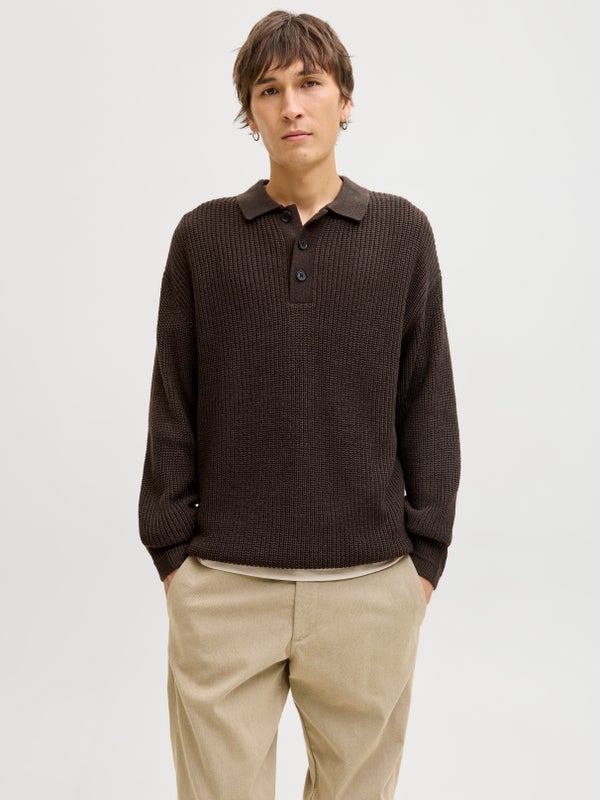 Premium By Jack & Jones Plain Knitted Polo Brown / Delicioso