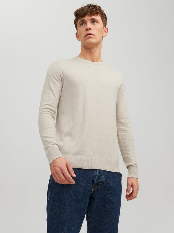 Premium By Jack & Jones Plain Knitted Pullover Basic:Beige / Oatmeal