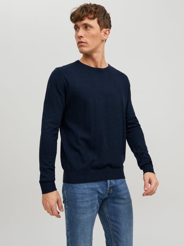 Premium By Jack & Jones Plain Knitted Pullover Basic:Blue / Navy Blazer