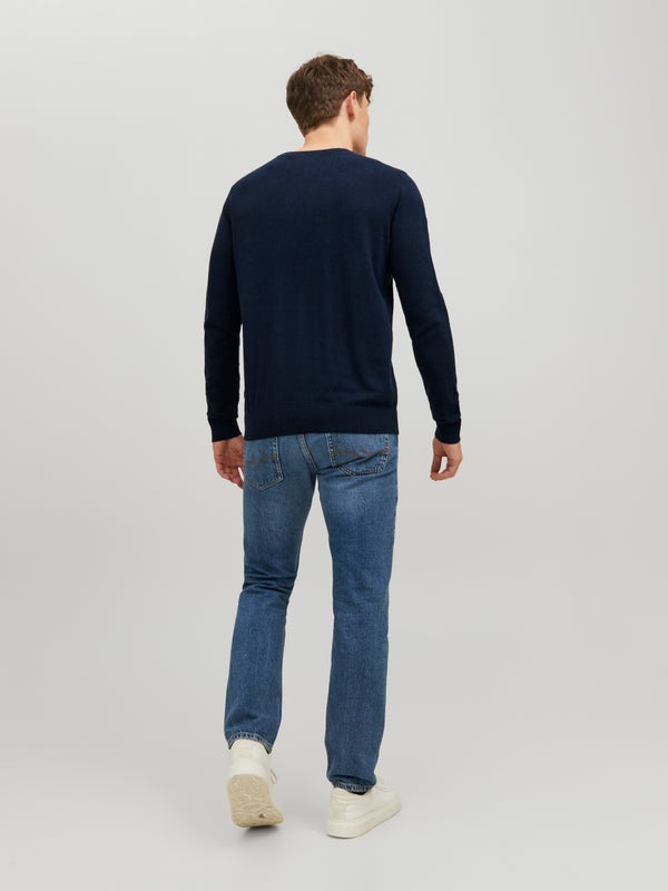 Premium By Jack & Jones Plain Knitted Pullover Basic:Blue / Navy Blazer