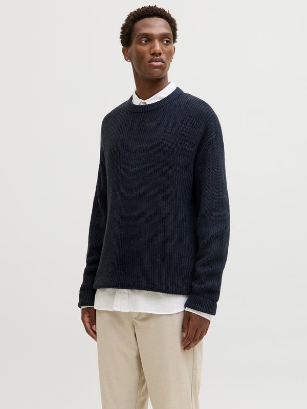 Premium By Jack & Jones Plain Knitted Pullover Blue / Sky Captain