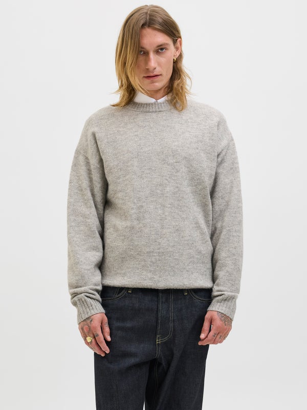 Premium By Jack & Jones Plain Knitted Pullover Grey / Light Grey Melange