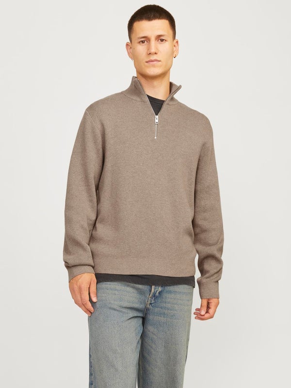 Premium By Jack & Jones Plain Quarter Zip Knit Beige / Greige