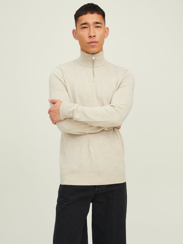 Premium By Jack & Jones Plain Quarter Zip Knit Beige / Oatmeal