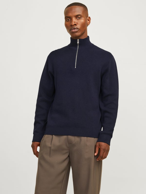 Premium By Jack & Jones Plain Quarter Zip Knit Blue / Night Sky