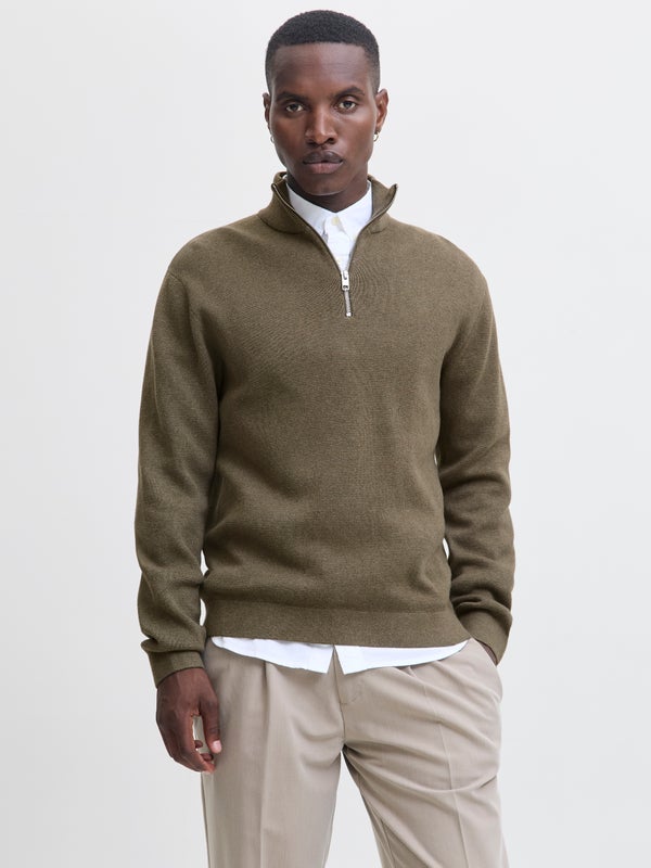 premium by jack & jones Plain Quarter zip Knit Green / Stonegray
