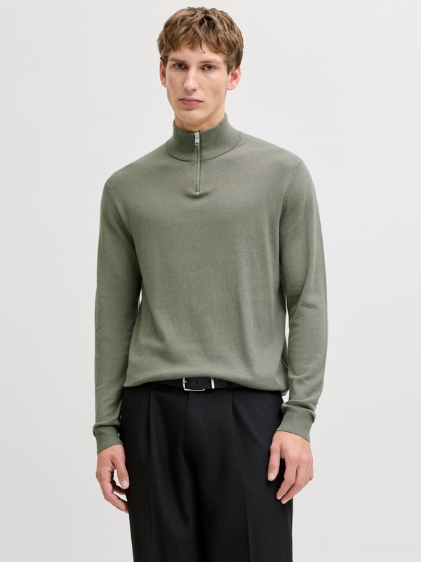 premium by jack & jones Plain Quarter zip Knit Green / Vetiver