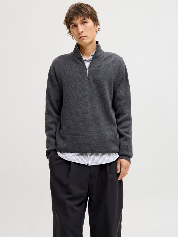 premium by jack & jones Plain Quarter zip Knit Grey / Dark Grey Melange