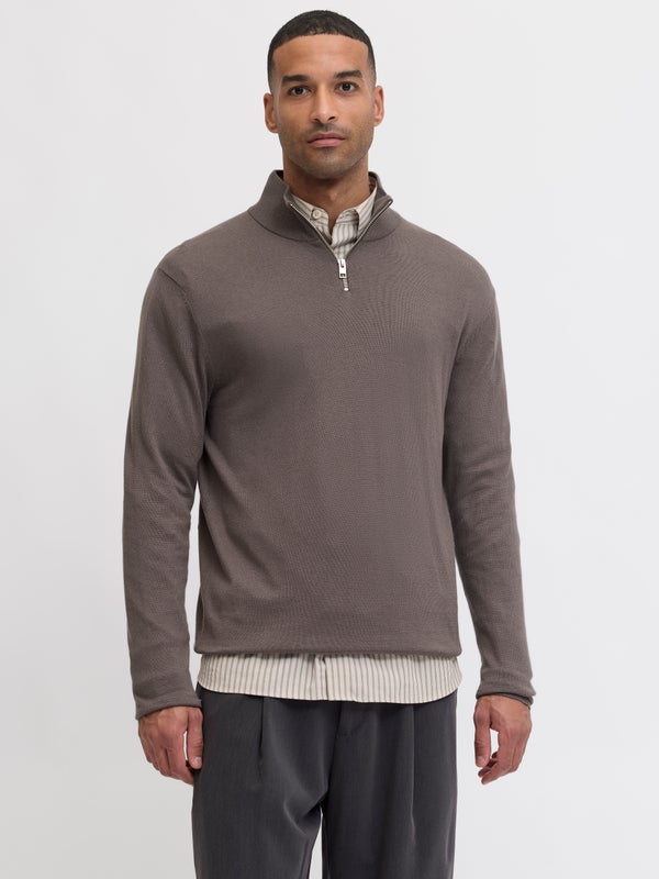 Premium By Jack & Jones Plain Quarter Zip Knit Grey / Falcon