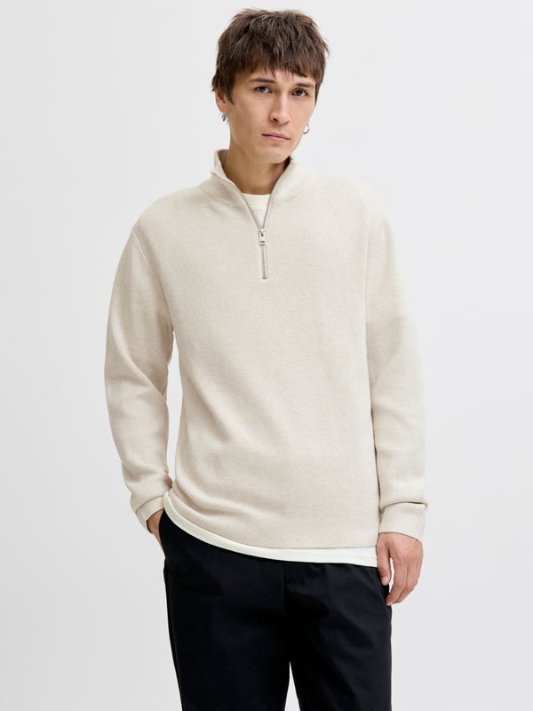 Premium By Jack & Jones Plain Quarter Zip Knit White / Cloud Dancer