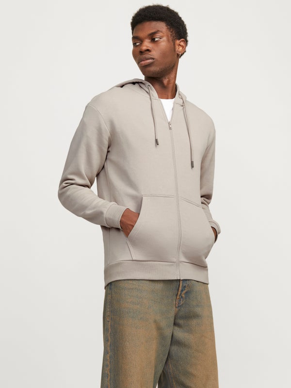 premium by jack & jones Plain Zip Hoodie Beige / Moonbeam