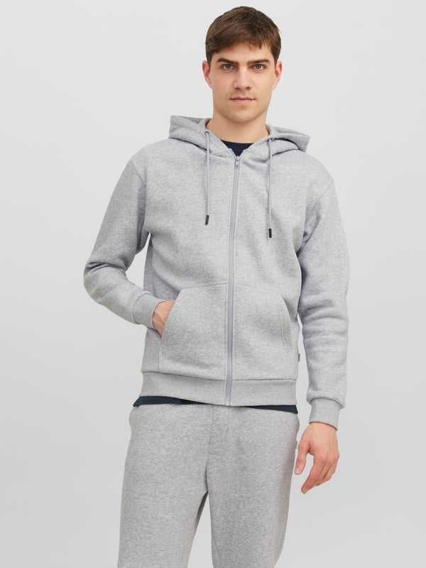 Premium By Jack & Jones Plain Zip Hoodie Grey / Light Grey Melange