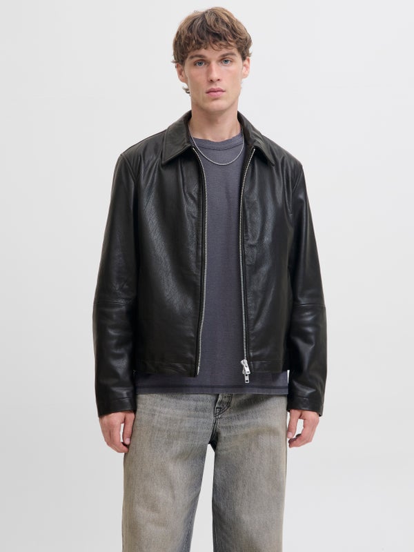 Premium By Jack & Jones Leather Jacket Black / Black