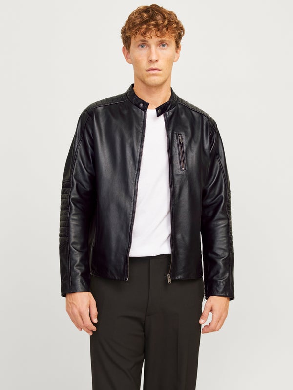 Premium By Jack & Jones Leather Jacket Black / Black