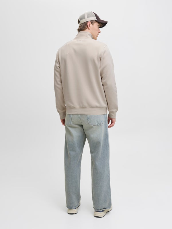 Premium By Jack & Jones Printed Half Zip Sweatshirt Beige / Moonbeam