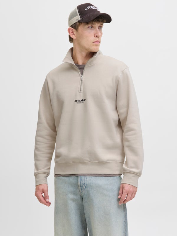 premium by jack & jones Printed Half zip Sweatshirt Beige / Moonbeam