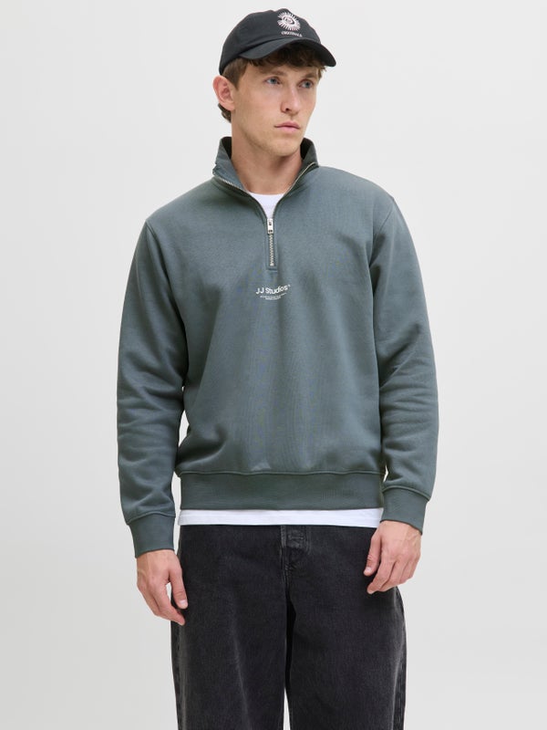 Premium By Jack & Jones Printed Half Zip Sweatshirt Grey / Stormy Weather