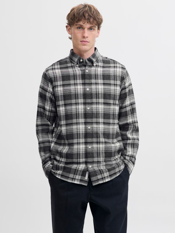 Premium By Jack & Jones Regular Fit Flannel Shirt Grey / Charcoal Gray