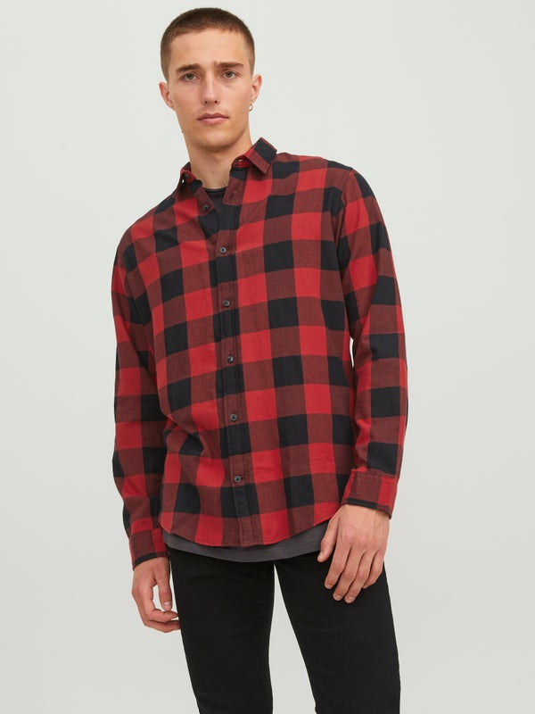 Premium By Jack & Jones Slim Fit Checked Shirt Red / Brick Red