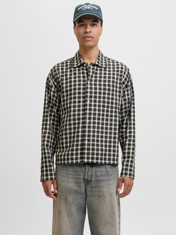 Premium By Jack & Jones Wide Fit Checked Shirt Grey / Forest River