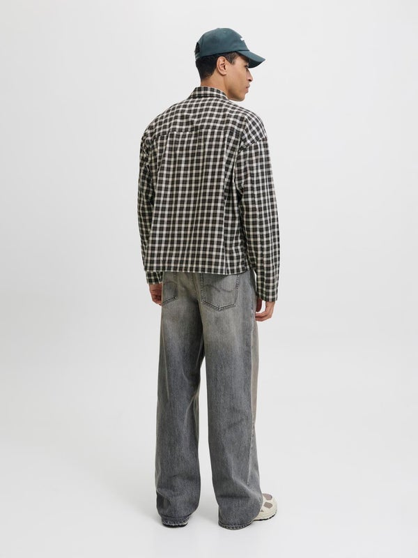 Premium By Jack & Jones Wide Fit Checked Shirt Grey / Forest River