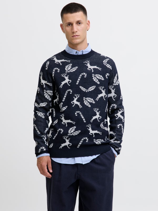 Premium By Jack & Jones X-mas Knitted Pullover Blue / Sky Captain
