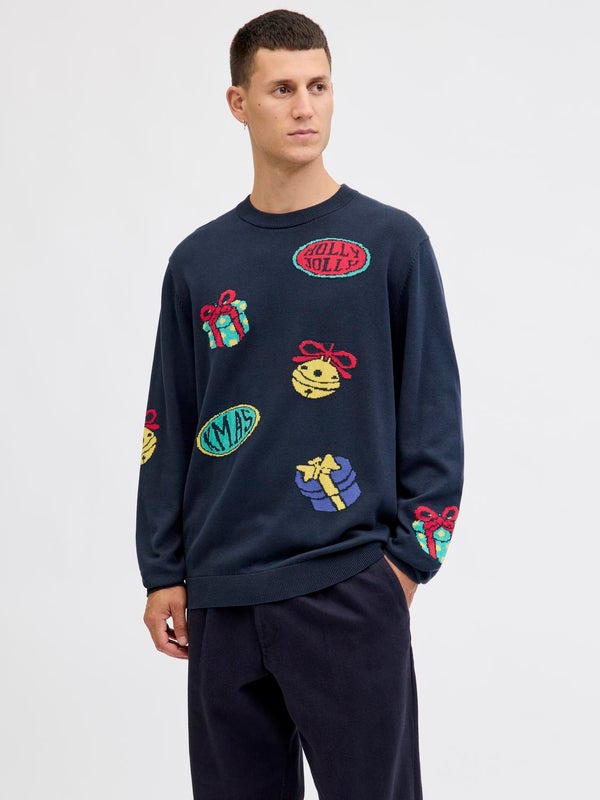 Premium By Jack & Jones X-mas Knitted Pullover Blue / Sky Captain