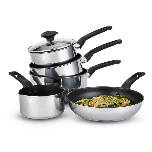 prestige 9 X Tougher: Non-Stick Stainless Steel Saucepans & Lid Frying Pan Milk Pan Set - 5 Pieces