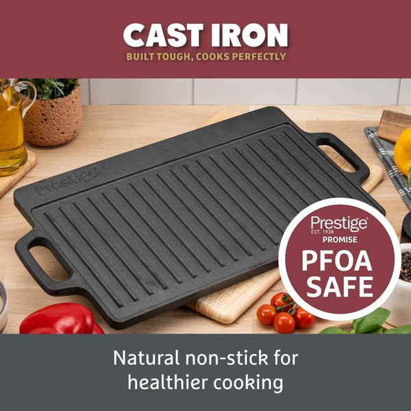 Prestige Cast Iron: Double Griddle Pan & Burger Grill Press - 2 Pieces