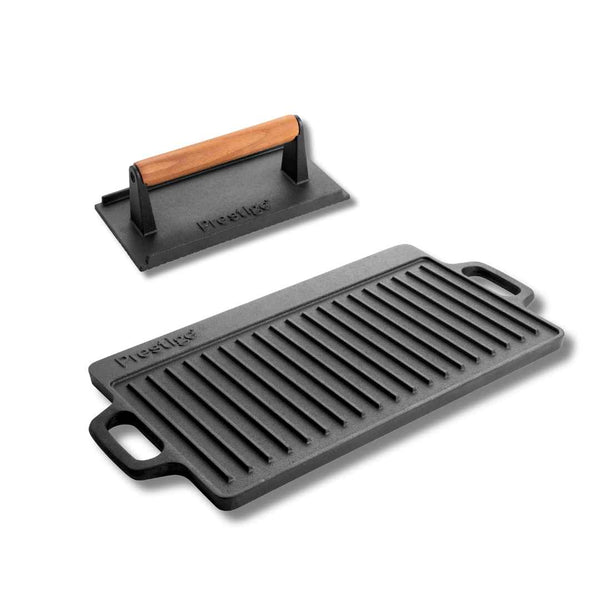 prestige Cast Iron: Double Griddle Pan & Burger Grill Press - 2 Pieces