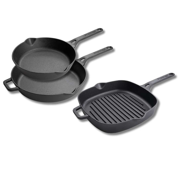 prestige Cast Iron: Frying Pan & Grill Pan Set - 3 Pieces