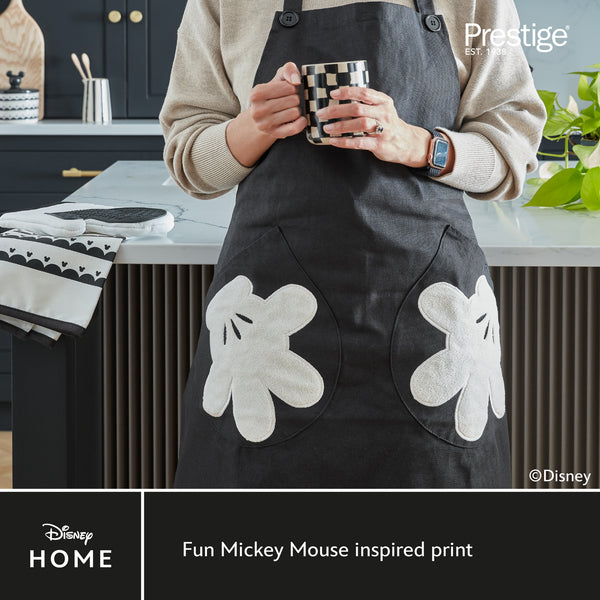 Prestige Disney Monochrome Mickey Mouse Accessories Set - Charcoal Oven Glove Apron & Tea Towel