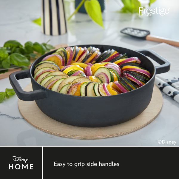Prestige Disney Monochrome Mickey Mouse Cast Iron Shallow Casserole With Lid - 2.8L/24cm