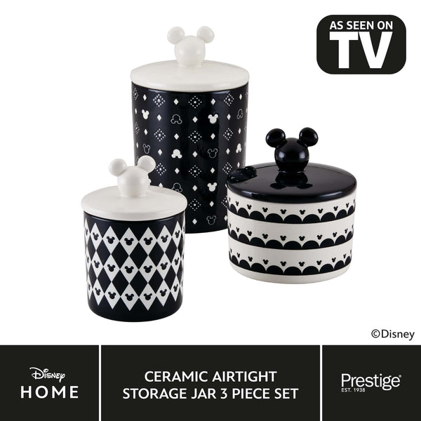 prestige Disney Monochrome Mickey Mouse: Ceramic Airtight Storage Jars - 3 Piece Set