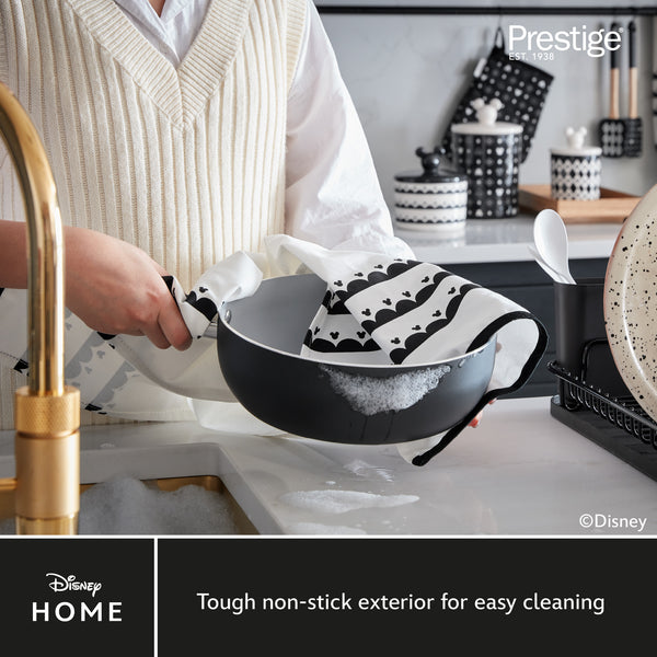 Prestige Disney Monochrome Mickey Mouse: Ceramic Non-Stick Saucepans & Lids - 3 Pieces