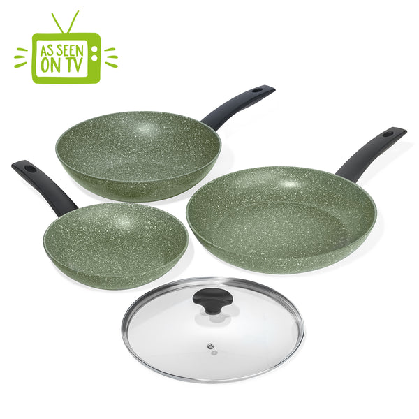 prestige Eco Non-Stick Induction Frying Pans Wok & Lid Set - 3 Piece Set