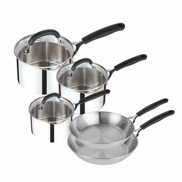 prestige Made to Last: Stainless Steel Frying Pan and Saucepan Set - 5 Piece
