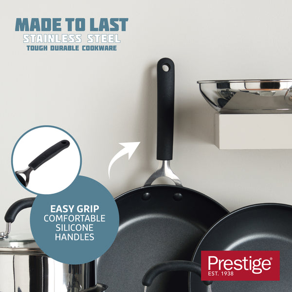 Prestige Made To Last: Stainless Steel Frying Pan Saucepan Straining Lids & Milk Pan Set - 5 Pieces