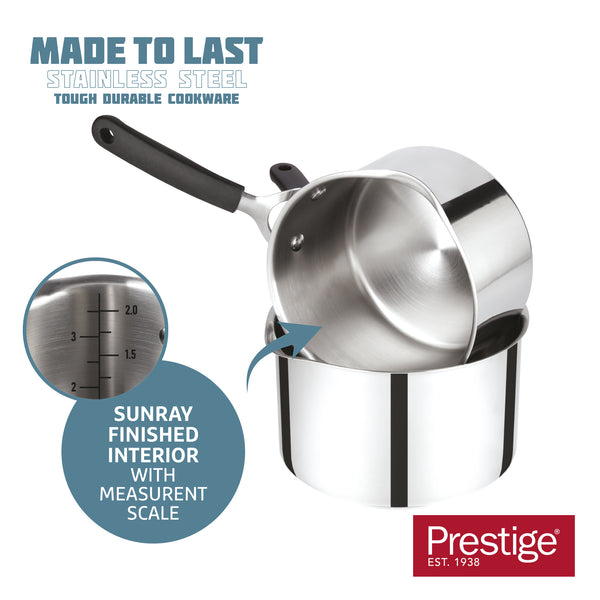 Prestige Made To Last: Stainless Steel Saucepan & Straining Lid - 3 Piece Set