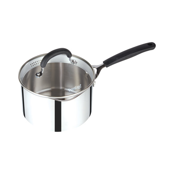 prestige Made to Last: Stainless Steel Saucepan & Straining Lid - 3 Sizes: 16cm 18cm and 20cm